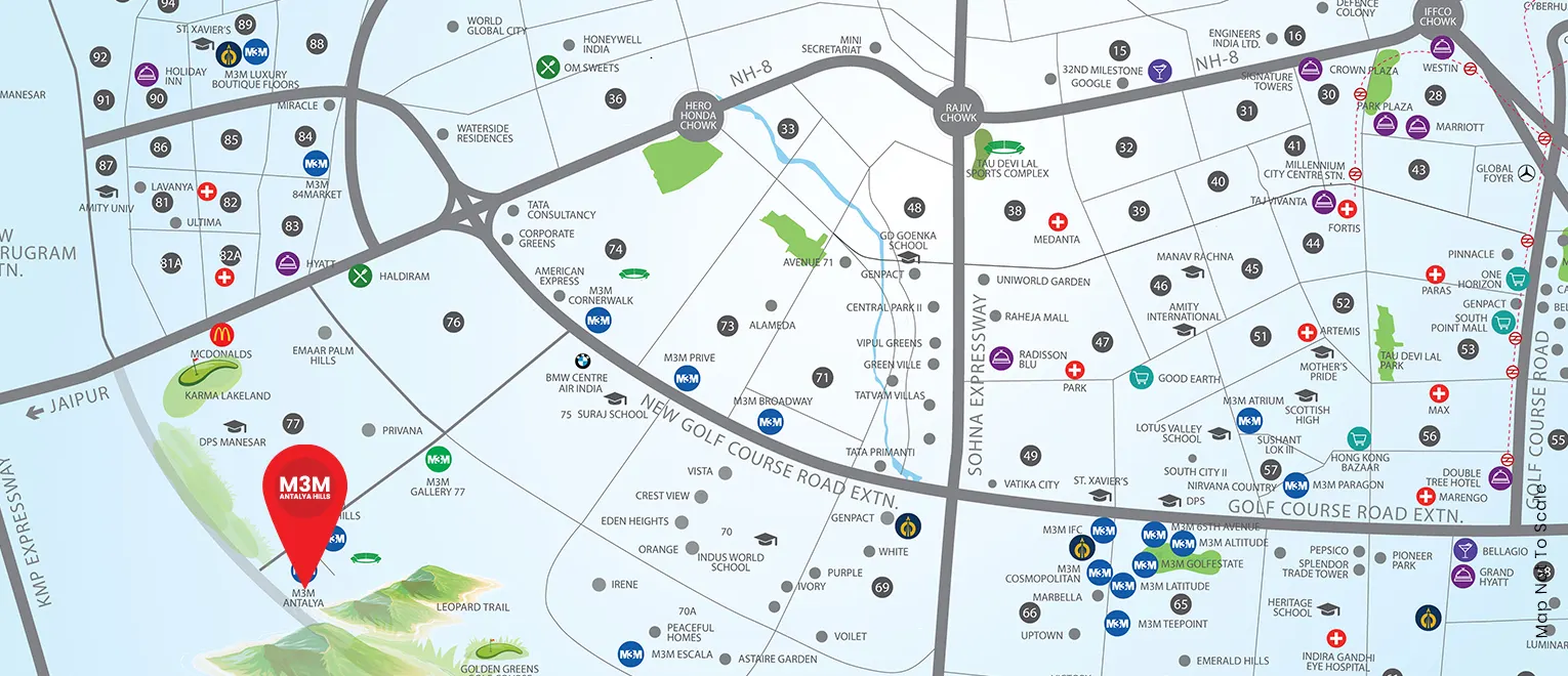 M3M Antalya Hills Sector 79 Connectivity Map